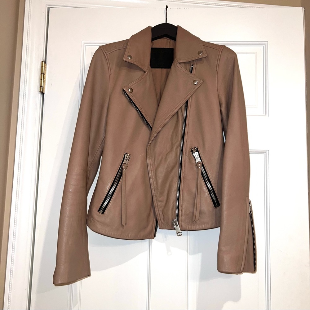 MUTED BLUSH ALLSAINTS LEATHER BIKER JACKET • SIZE 4